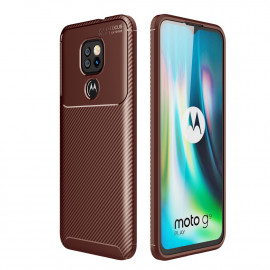 Carbon Fiber TPU Back Cover - Motorola Moto G9 Play Hoesje - Bruin
