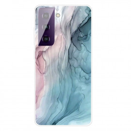 Marmer TPU Back Cover - Samsung Galaxy S21 Hoesje - Pink / Blauw