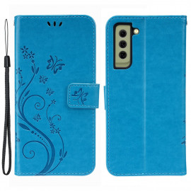 Coverup Bloemen & Vlinders Book Case - Samsung Galaxy S21 FE Hoesje - Blauw