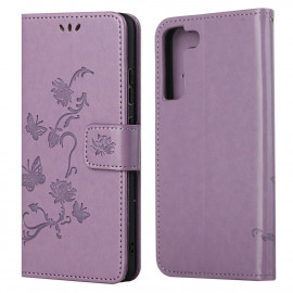 Bloemen Book Case - Samsung Galaxy S22 Plus Hoesje - Paars