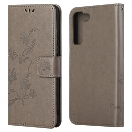 Coverup Bloemen & Vlinders Book Case - Samsung Galaxy S22 Plus Hoesje - Grijs