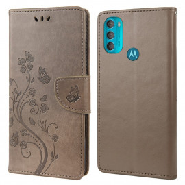 Coverup Bloemen & Vlinders Book Case - Motorola Moto G71 Hoesje - Grijs