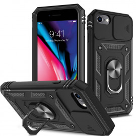 Ring Kickstand met Camera Shield - iPhone SE (2020 / 2022) / 8 / 7 Hoesje - Zwart