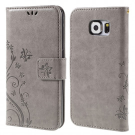Bloemen Book Case - Samsung Galaxy S6 Hoesje - Grijs