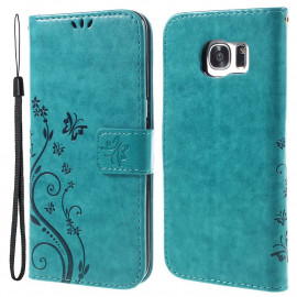 Bloemen Book Case - Samsung Galaxy S7 Edge Hoesje - Blauw