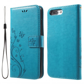 Book Case Hoesje Bloemen iPhone 8 Plus / 7 Plus - Blauw