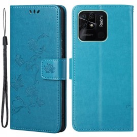Bloemen Book Case - Xiaomi Redmi 10C Hoesje - Blauw