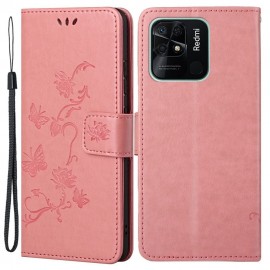 Bloemen Book Case - Xiaomi Redmi 10C Hoesje - Roze