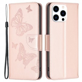 Vlinder Book Case - iPhone 14 Pro Hoesje - Rose Gold