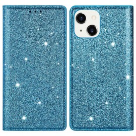 Glitter Book Case - iPhone 14 Plus Hoesje - Blauw