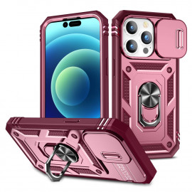 Ring Kickstand met Camera Shield - iPhone 14 Pro Hoesje - Roze