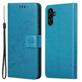 Bloemen Book Case - Samsung Galaxy A13 5G / A04s Hoesje - Blauw
