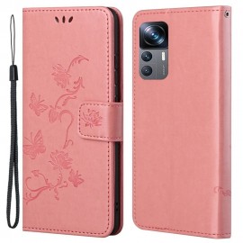 Coverup Bloemen & Vlinders Book Case - Xiaomi 12T / 12T Pro Hoesje - Roze