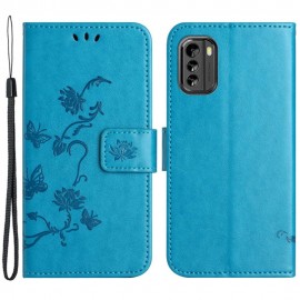 Bloemen Book Case - Nokia G60 Hoesje - Blauw
