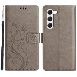Bloemen Book Case - Samsung Galaxy S23 Hoesje - Grijs