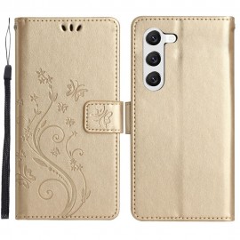 Bloemen Book Case - Samsung Galaxy S23 Plus Hoesje - Goud