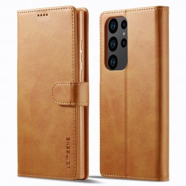 LC.IMEEKE Luxe Book Case - Samsung Galaxy S23 Ultra Hoesje - Bruin
