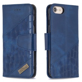 BINFEN Croco Book Case - iPhone SE (2022/2020), iPhone 8 / 7 Hoesje - Blauw