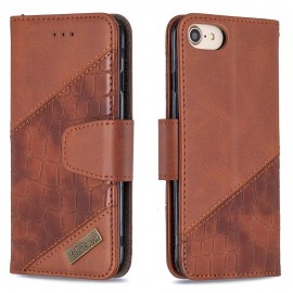BINFEN Croco Book Case - iPhone SE (2022/2020), iPhone 8 / 7 Hoesje - Bruin