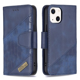 BINFEN Croco Book Case - iPhone 13 Mini Hoesje - Blauw