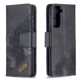 BINFEN Croco Book Case - Samsung Galaxy S21 Hoesje - Zwart