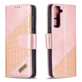 BINFEN Croco Book Case - Samsung Galaxy S21 Hoesje - Rose Gold
