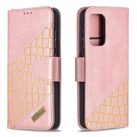 BINFEN Croco Book Case - Samsung Galaxy A52 / A52s Hoesje - Rose Gold