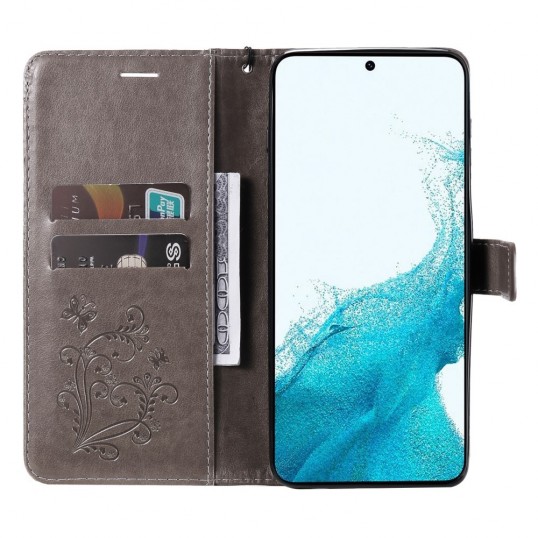 Coverup Vlinders Book Case - Samsung Galaxy A54 Hoesje - Taupe Grijs