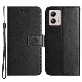Bloemen Book Case - Motorola Moto G13 / G23 / G53 Hoesje - Zwart