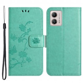 Bloemen Book Case - Motorola Moto G13 / G23 / G53 Hoesje - Cyan