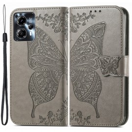 Coverup Vlinder Book Case - Motorola Moto G13 / G23 Hoesje - Grijs