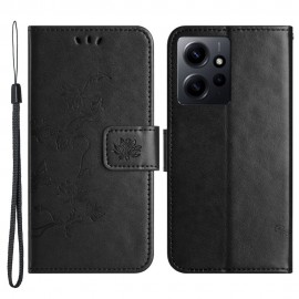 Bloemen Book Case - Xiaomi Redmi Note 12 4G Hoesje - Zwart