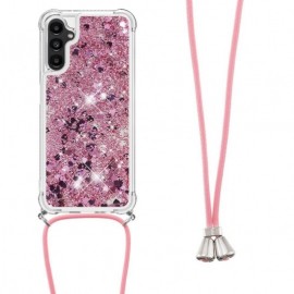 Coverup Liquid Glitter Back Cover met Koord - Samsung Galaxy A14 Hoesje - Rose Gold