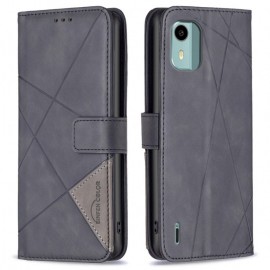 BINFEN Geometric Book Case - Nokia C12 Hoesje - Zwart