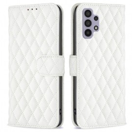 BINFEN Rhombus Book Case - Samsung Galaxy A32 5G Hoesje - Wit