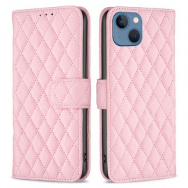 BINFEN Rhombus Book Case - iPhone 13 Hoesje - Roze