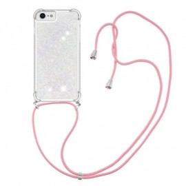 Coverup Liquid Glitter Back Cover met Koord - iPhone SE (2022/2020), iPhone 8 / 7 Hoesje - Wit