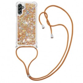 Coverup Liquid Glitter Back Cover met Koord - Samsung Galaxy A34 Hoesje - Goud
