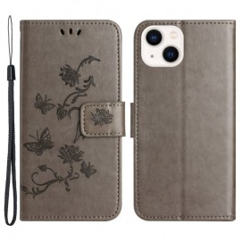 Coverup Bloemen & Vlinders Book Case - iPhone 15 Hoesje - Grijs
