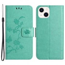 Coverup Bloemen & Vlinders Book Case - iPhone 15 Hoesje - Cyan
