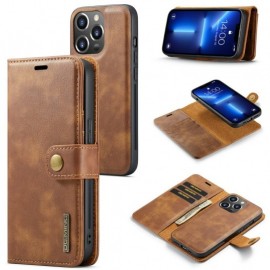 DG.MING 2-in-1 Book Case & Back Cover - iPhone 15 Pro Hoesje - Bruin