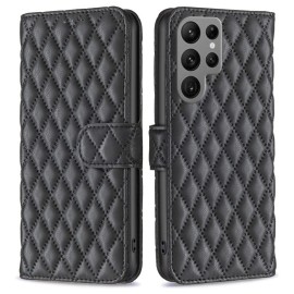 BINFEN Rhombus Book Case - Samsung Galaxy S24 Ultra Hoesje - Zwart