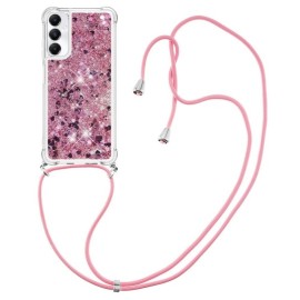 Coverup Liquid Glitter Back Cover met Koord - Samsung Galaxy A05s Hoesje - Rose Gold