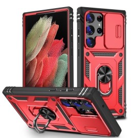 Coverup Ring Kickstand Back Cover met Camera Shield - Samsung Galaxy S24 Ultra Hoesje - Rood