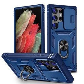 Coverup Ring Kickstand Back Cover met Camera Shield - Samsung Galaxy S24 Ultra Hoesje - Blauw