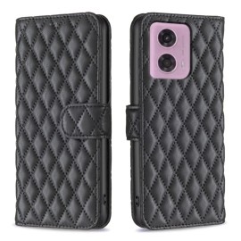 BINFEN Rhombus Book Case - Motorola Moto G04(s) / G24 / E14 Hoesje - Zwart