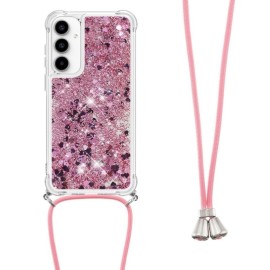 Coverup Liquid Glitter Back Cover met Koord - Samsung Galaxy A55 Hoesje - Rose Gold