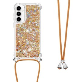 Coverup Liquid Glitter Back Cover met Koord - Samsung Galaxy A55 Hoesje - Goud