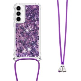 Coverup Liquid Glitter Back Cover met Koord - Samsung Galaxy A55 Hoesje - Paars
