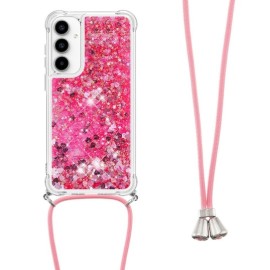 Coverup Liquid Glitter Back Cover met Koord - Samsung Galaxy A55 Hoesje - Roze